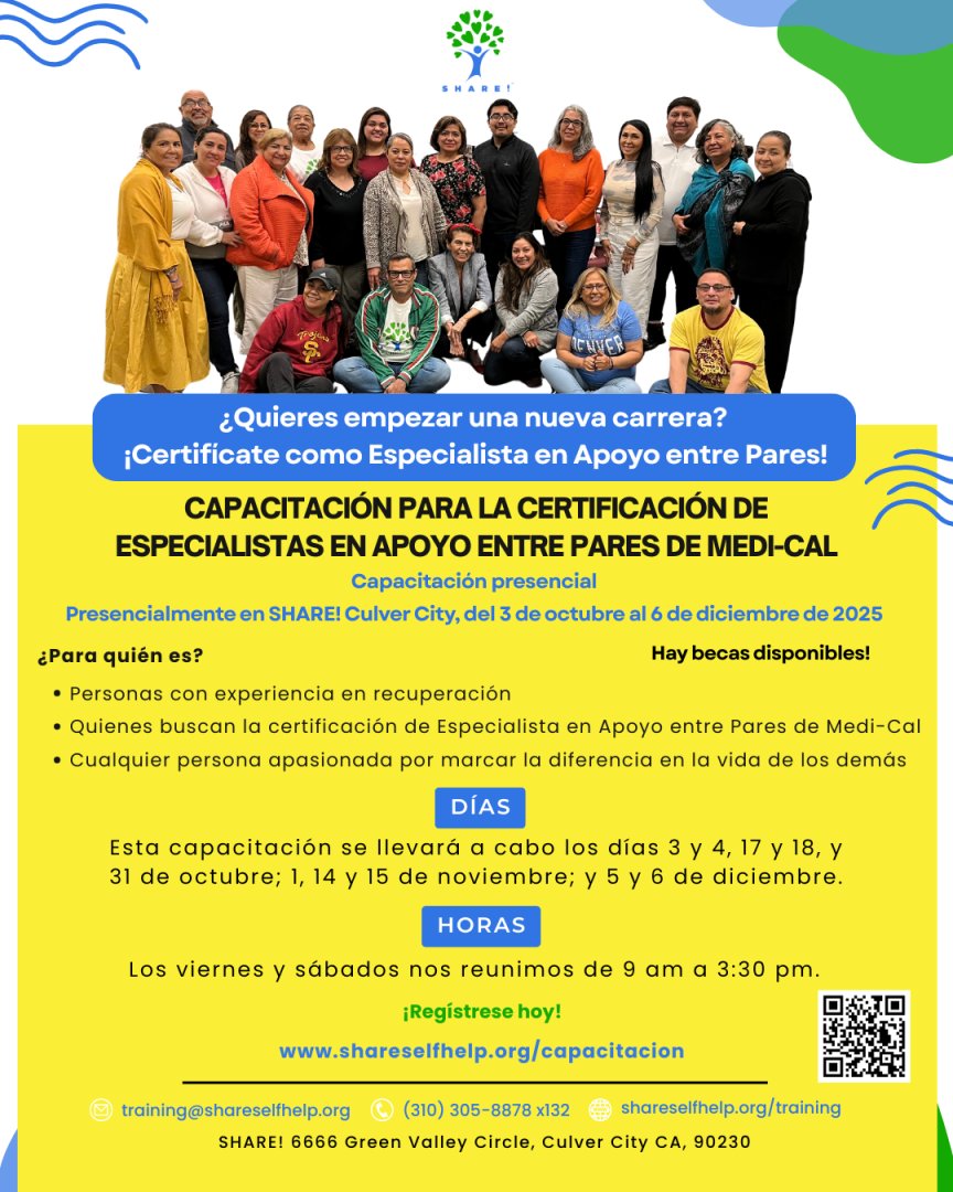 shareselfhelp's tweet image. ¡SHARE! ahora ofrece capacitación en español a partir de octubre de 2025.

Visita shareselfhelp.org/capacitacion para más información.

#SHAREselfhelp #PeerTraining #mentalhealth #carrera #saludmental #adiccion #Recuperacion #VidaSobria #DocePasos #ProgramaDe12Pasos #apoyodepares