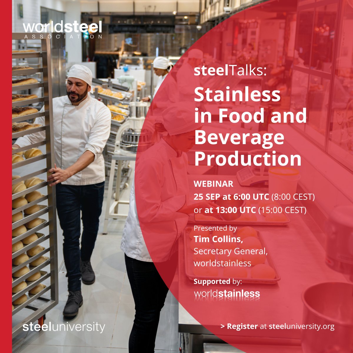 If stainless steel is the top choice for commercial kitchens… why not in ours? 🤔
Learn why on 25 Sept with Tim Collins. 06:00 &amp; 13:00 UTC.
Register:  ow.ly/TJsQ50WUt4m
#steelTalks #webinar #stainlesssteel #health
