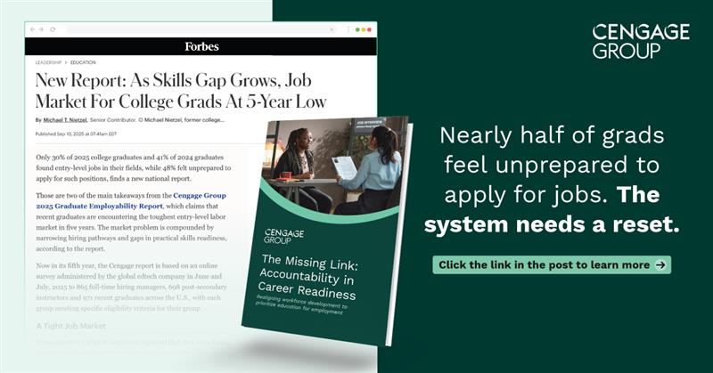 CengageLearning's tweet image. Recent #grads are facing a tough #jobmarket. According to our 2025 Employability Report, 76% of employers were hiring the same or fewer entry-level employees, citing a tightening labor market, the rise of #AI &amp;amp; broader economic pressures. More in @Forbes: bit.ly/4mlSkW2