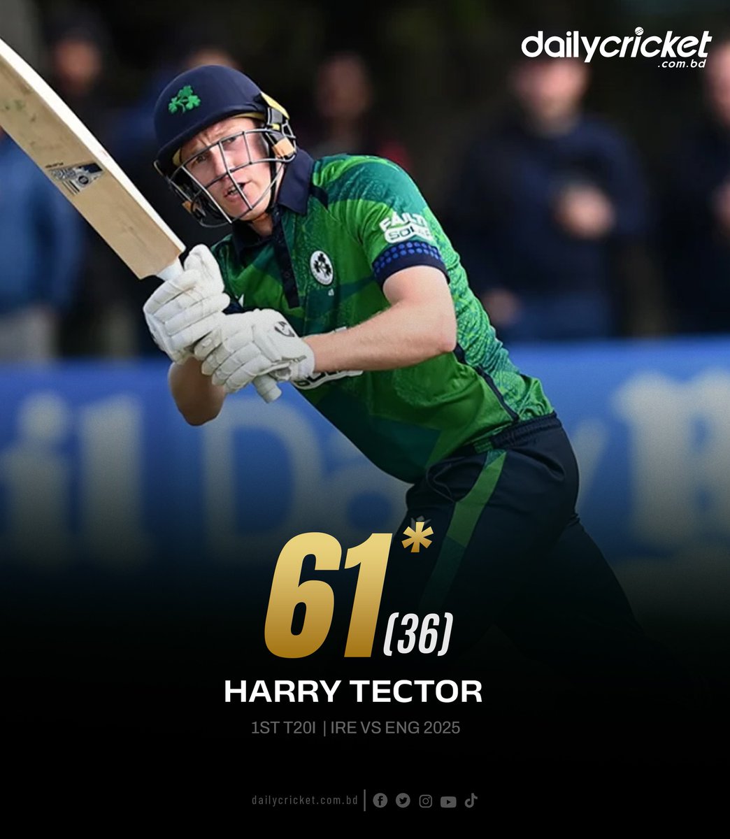 dailycricketbd's tweet image. ইংল্যান্ডের বিপক্ষে ৬১ রানের অপরাজিত ইনিংস খেললেন হ্যারি টেক্টর

#dailycricket | #ENGvsIRE