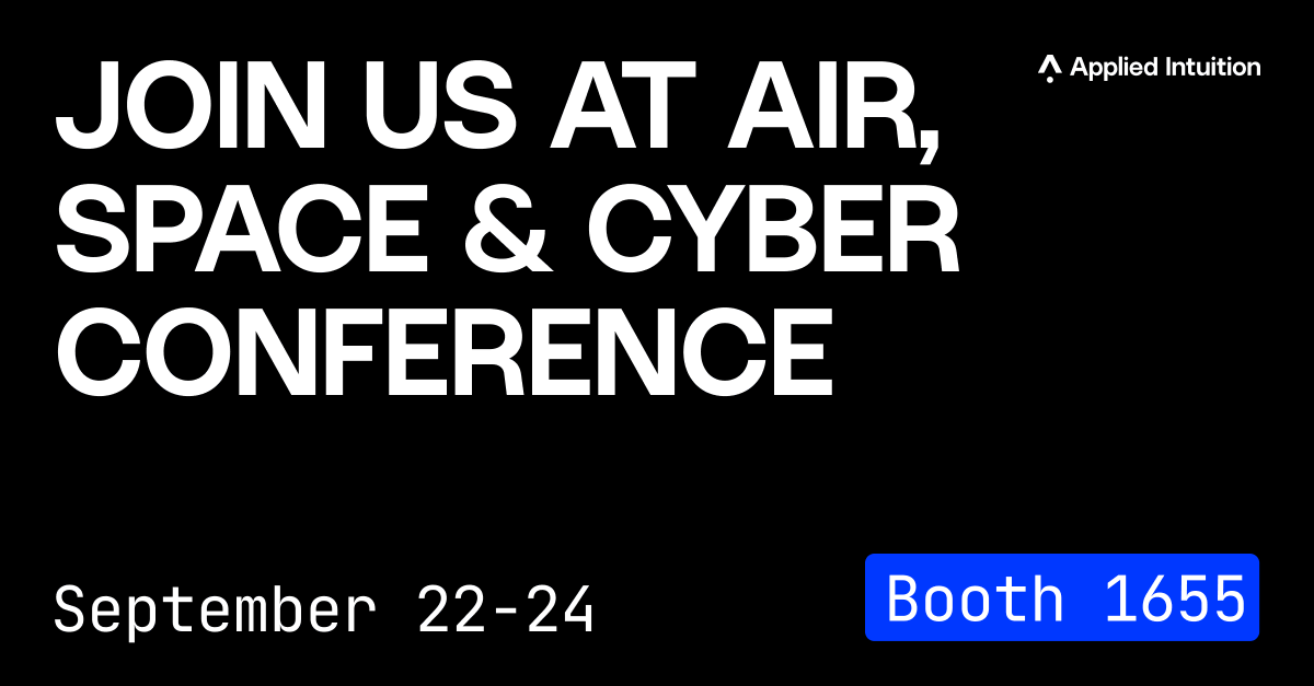 AppliedInt's tweet photo. Applied Intuition is at #AFA2025 next week! ✈️

Stop by Booth 1655 and learn how we’re advancing defense at Silicon Valley speed.

#AFA25 #defense #battlefieldautonomy https://t.co/PrcmdZpPti