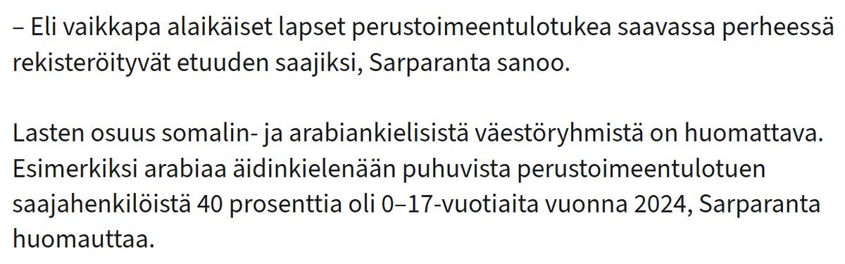 Siis wtf?? Pöyristeltyihin lukemiin toimeentulotukea saavista on laskettu myös PERHEIDEN LAPSET - joita on tosi iso osa "tukea saavista"! On ne lukemat tietysti silti turhan isoja, mutta tämähän on ihan misinformointia.
is.fi/taloussanomat/…