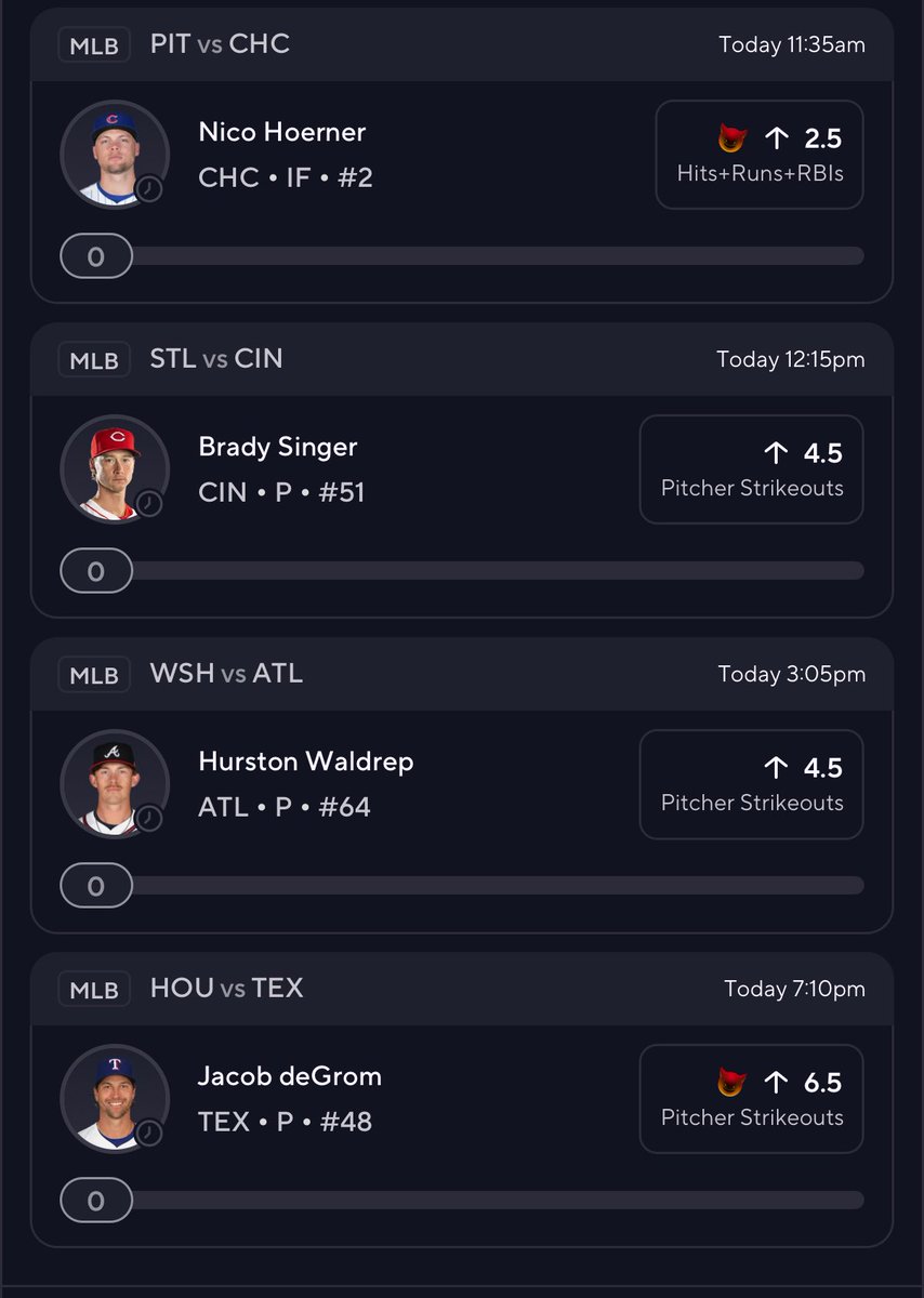 SlimProps's tweet image. 9.17 #MLB 18x 🎟️

🍀🍻

#Props 

Nico Hoerner - .583 v Oviedo &amp;amp; .405 v Pirates pitching; o5/L6 

Brady Singer - 7 &amp;amp; 8 strikeouts v Cards L2 matchups; 29% K rate v roster

Hurston Waldrep - o5/7 starts in ‘25; -140 DK

Jacob deGrom - o3/3 starts v Stros; Rangers NEED to win

👍🏽/RT