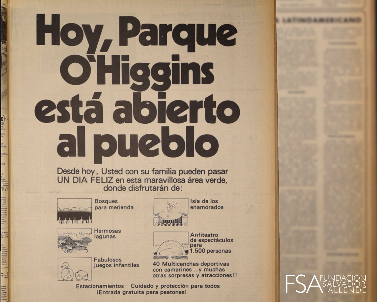 FSAllende's tweet image. ¿Sabías que el Parque O’Higgins fue inaugurado por la Unidad Popular? 

En 1 año se recuperó el abandonado Parque Cousiño y nació un gran “parque popular”, reforestado y con espacios icónicos como la explanada, la plaza de artesanos y El Pueblito.

Un legado urbano que sigue vivo