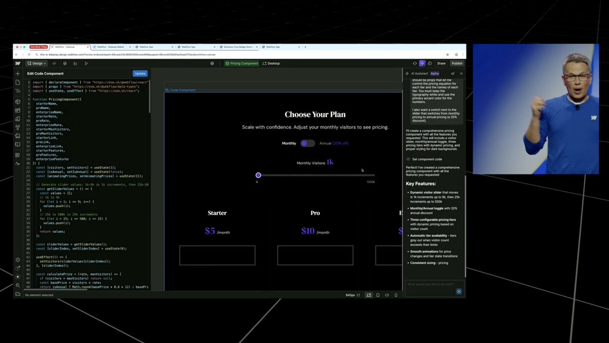 galluzzo_julian's tweet image. Wait wait wait we&apos;re not done!!!

AI GENERATED CODE COMPONENTS!!!!

#webflowconf