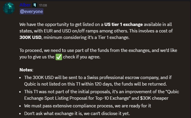 ABD Tier 1 borsa listelemesi oylaması Discordda oylamaya sunuldu.

💵Listeleme fiyatı: 300K USD
🌎ABD deki bütün eyaletlerde kullanılabilir

#Qubic 👽