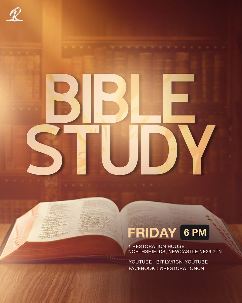 Tonight, we are digging deep into God’s word
🕰️ 6pm
Join us in person at 1, Restoration House, Norham Road, North shield, Newcastle NE29 7TN

or Log on to our YouTube or Facebook channel if you can’t make it in person 

You don’t wanna miss the insightful discourse. See you there