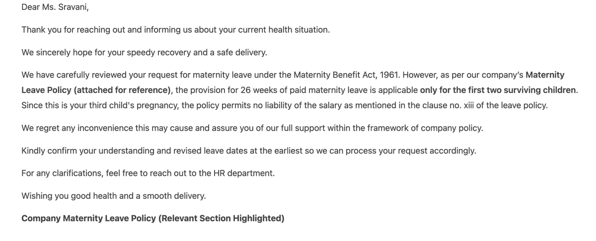 SravaniMollati's tweet photo. @PMOIndia My employer denied my maternity leave for 2nd pregnancy. Mentioned wrong information as 3rd pregnancy. #SwasthNariSashaktParivarAbhiyaan @CMODelhi @gupta_rekha No action inspite of informing @CMODelhi https://t.co/kKW000uoW7