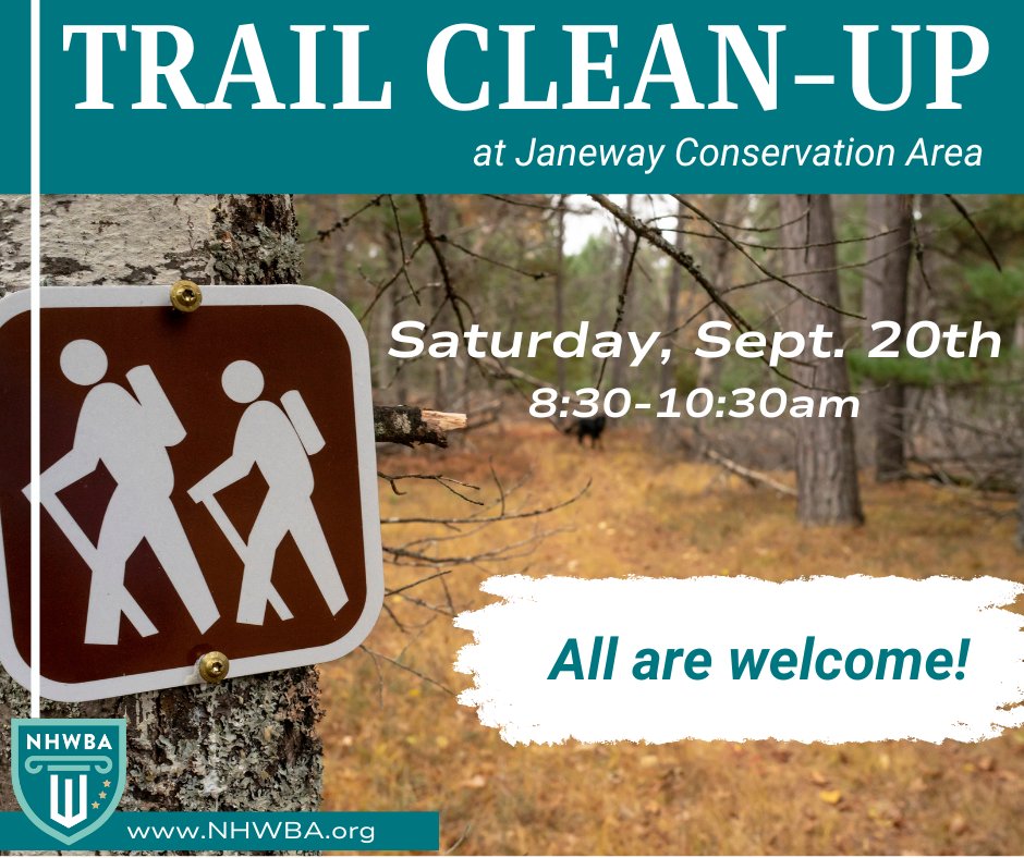 Join the NHWBA Networking and Public Service Committees for a Trail Clean-Up project at Janeway Conservation Area this Saturday 9/20 at 8:30am! All are welcome. Bring your friends! nhwba.org/event-6304953