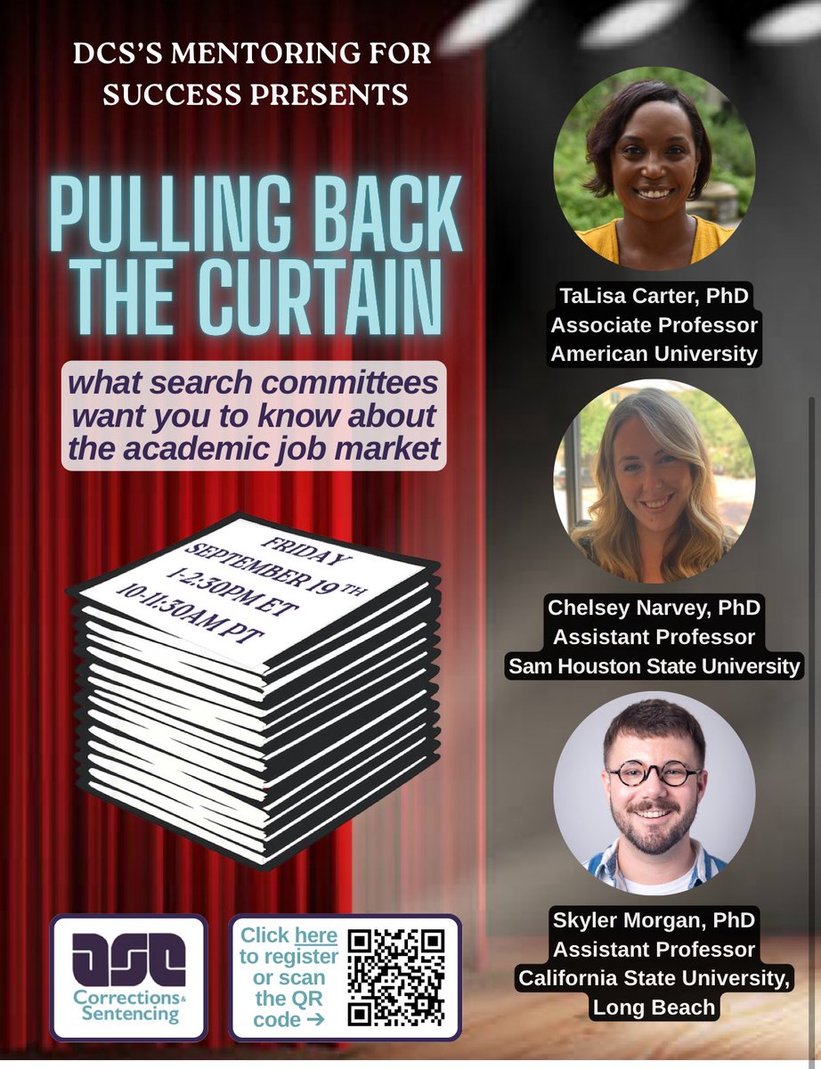 Are you on the academic job market?The ASC DCS Mentorship Committee is hosting this rockstar panel this Friday!! Join us!! All are welcome! 

Click or scan the QR code to sign up for the Zoom link