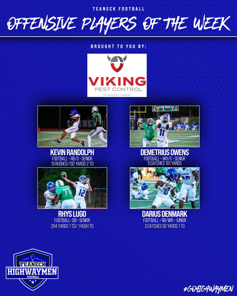 🏈💪 Highwaymen Offensive Players of the Week! 💪🏈

These guys brought the energy, made the plays, and powered our offense this week. Big salute to our playmakers! 🔥

👏 Give it up for them! #HighwaymenFootball #TeaneckPride #PlayerOfTheWeek