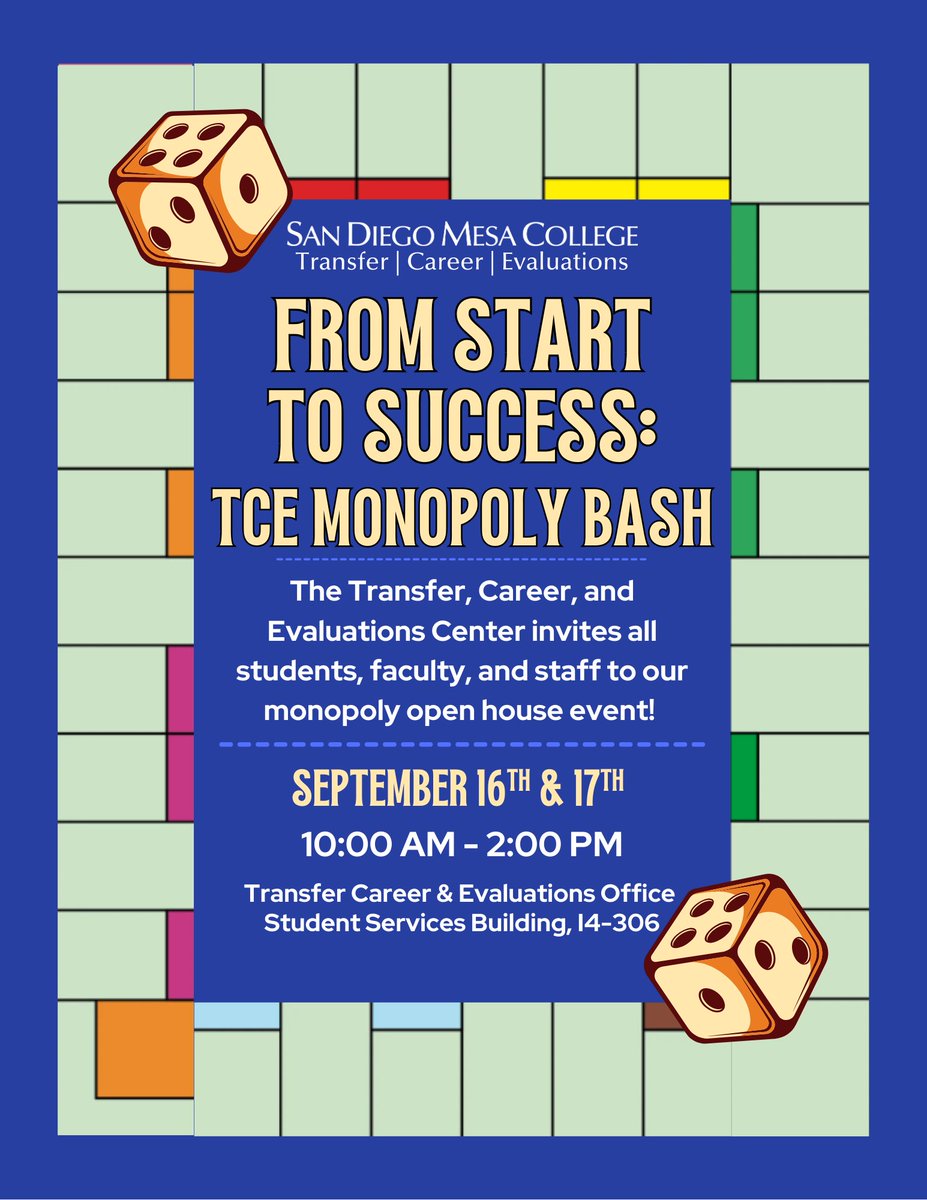 Roll the giant dice at “GO” to start your journey, explore our themed stations, and discover resources to help you succeed at Mesa and beyond. Don’t forget to stop by the photo booth 📸, complete the quick survey for a chance at swag items, and connect with our amazing team!