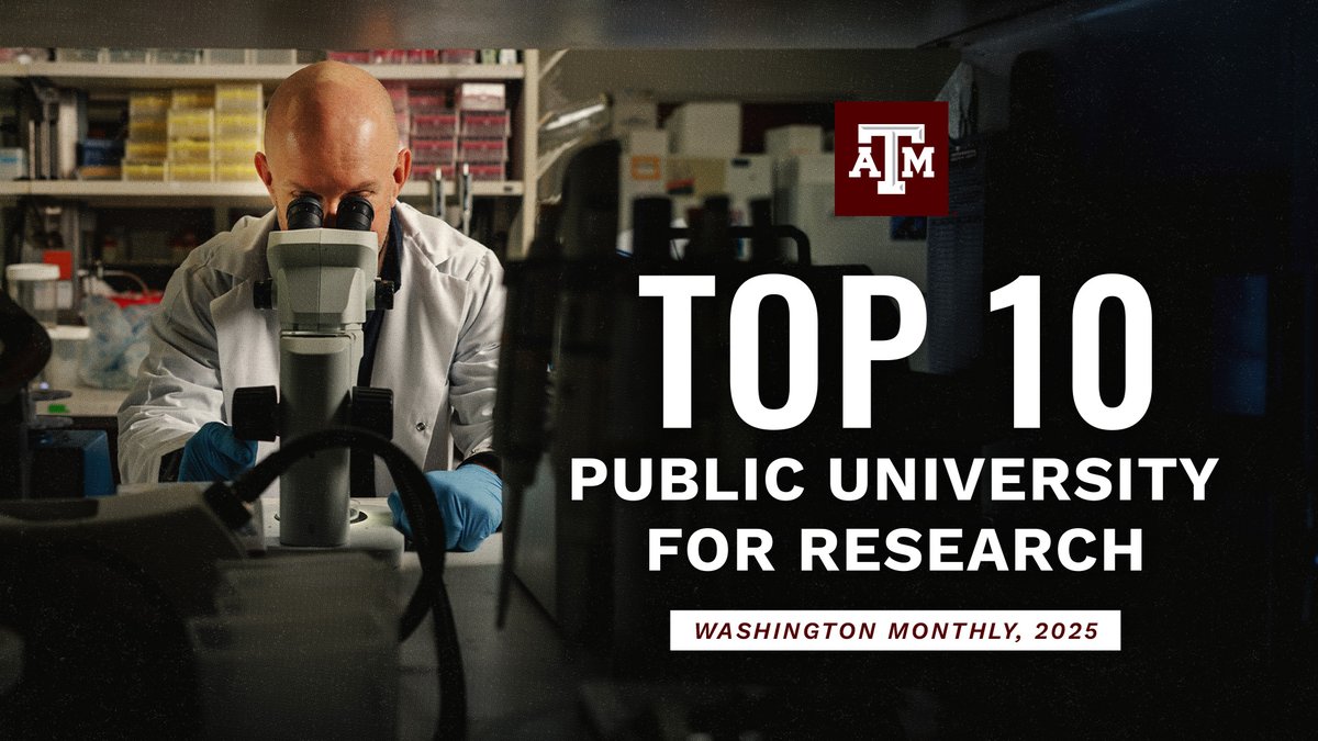 Texas A&amp;M is No. 1 research university in Texas and top 8 public in the U.S. by <a href="/monthly/">Washington Monthly</a> — impact at scale.

$1.4B+ in research across energy, agriculture, engineering, health and defense. Most science &amp; engineering Ph.D.s in Texas — 5th nationally.

🔗: tx.ag/xJBT8xK
