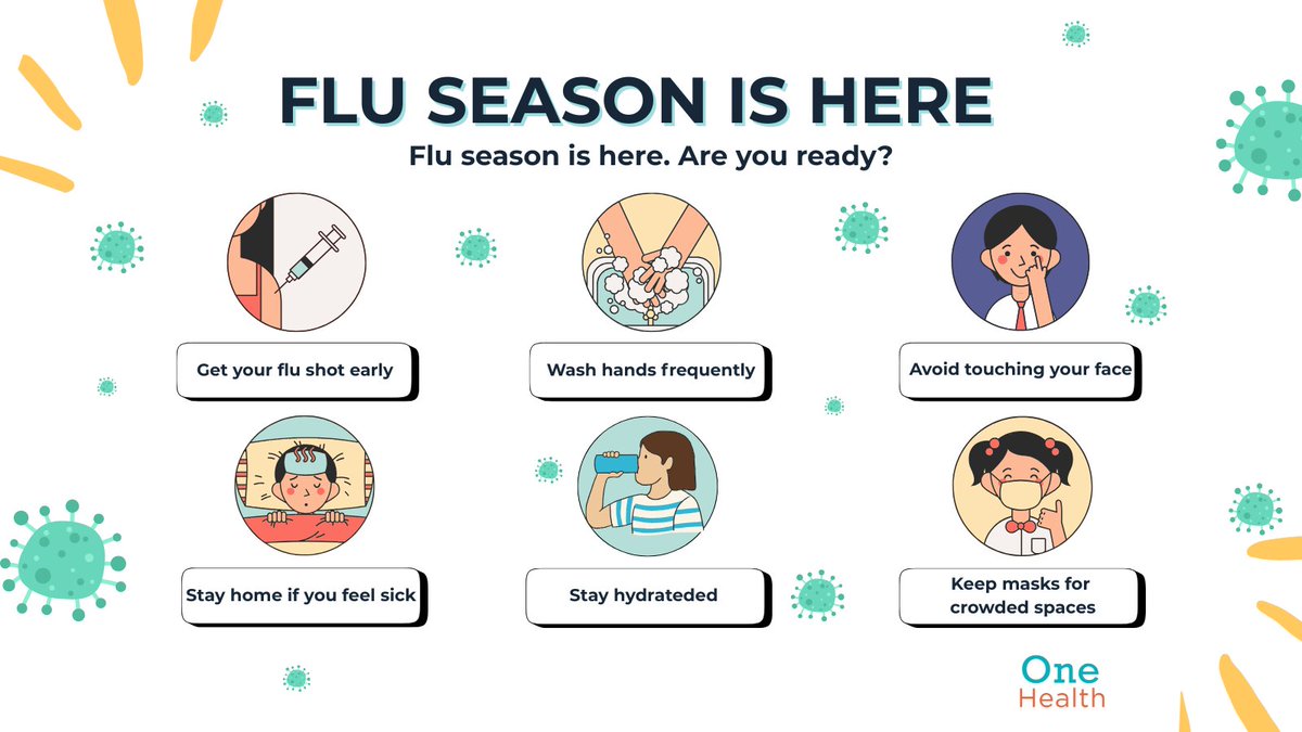 OneHealth_IsisM's tweet photo. Flu season is here. 🦠 Quick prep checklist: ✔️ Get vaccinated ✔️ Wash hands ✔️ Disinfect surfaces ✔️ Rest, eat well, hydrate ✔️ Stay home if sick #FluSeasonPrep #OneHealthTips #WellnessEveryday https://t.co/jZTeGxv9Pa