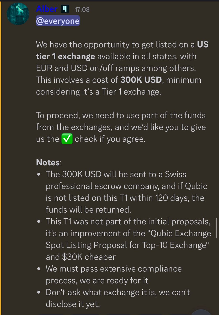 BREAKING NEWS: $QUBIC is set to be listed on a US Tier 1 Exchange available in all states! 

Some of the major US exchanges include:
1. Coinbase
2. Kraken
3. Gemini
4. Binance US
5. Cryptocom

This is HUGE for $QUBIC future!