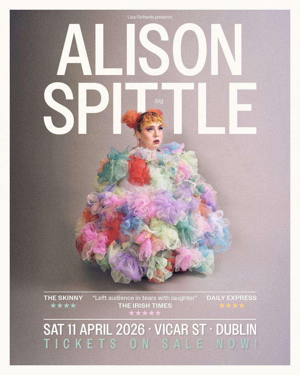 ★ ★ 𝗢𝗡 𝗦𝗔𝗟𝗘 𝗡𝗢𝗪 ★ ★ 

Returning to Dublin after a monumental few years, from appearing on House of Games to Celebrity Gogglebox and more, <a href="/AlisonSpittle/">Alison Spittle</a> takes to the stage in <a href="/Vicar_Street/">Vicar St</a> on 11 April 2026! 😅💐

🎫 Secure tickets ~ bit.ly/46bcCwJ