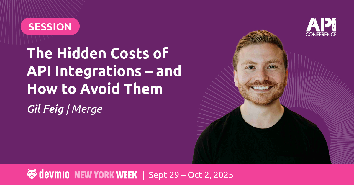 api_conference's tweet image. 🚨API integrations unlock value—but also hidden costs.
At #APICON New York, Merge’s CTO Gil Feig shows how to avoid breakages, reduce maintenance pain & keep roadmaps on track.
🔗 f.mtr.cool/diruxwvbyb