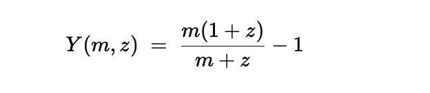 This is the fundamental equation of asset backed companies, including Bitcoin treasury companies.

m is the mNav. 
z is the percentage of assets raised in a year, 
and Y is the asset "yield".