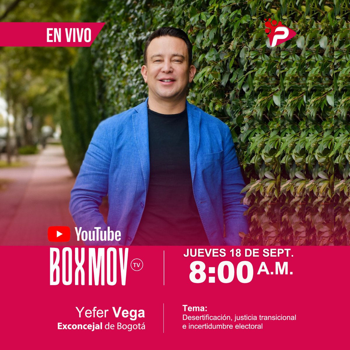 🚨 EN VIVO | Este jueves 8:00 A.M. por YouTube de <a href="/CanalBoxMov/">BoxMov</a> 
 
💬Estaremos conversando con <a href="/soyyefervega/">Yefer Vega</a> sobre: ¿Está Colombia entrando en un escenario de incertidumbre política?

📌 Descertificación de EE. UU.
📌 Condenas de la JEP
📌 Más de 100 aspirantes presidenciales