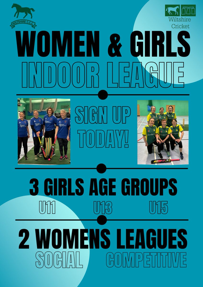 🏏🏏 Women and Girls Winter Indoor League Sign ups are OPEN! 🏆🏅 

📧 Contact W&amp;G Development Officer, Thea Hopkins, for more details; thea.hopkins@wiltshirecricket.co.uk 

✅ Girls League: Sunday mornings in November 
✅ Women’s League: Sunday mornings from January to March