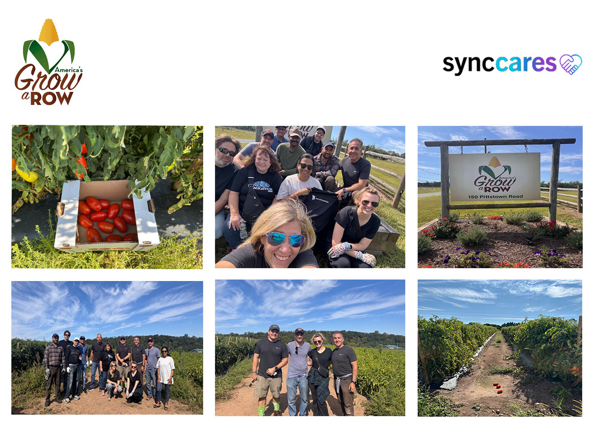 Rolling up our sleeves for a great cause! Our Bridgewater, NJ team partnered with America's Grow a Row and other corporate volunteers to help harvest 18,500 lbs of tomatoes (74,000 servings!) to help end hunger with fresh fruits and veggies.  #SyncCares