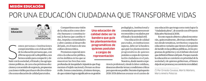 FeyAlegriaPeru's tweet photo. #HOY | Les invitamos a leer el primer artículo de #MisiónEducación en @larepublica_pe 
Espacio quincenal, abierto y plural donde compartiremos y debatiremos propuestas viables para hacer efectivo el derecho a una educación de calidad para todas y todos. 
🔗https://t.co/8wH1Qqazyz https://t.co/i59dK9YVRH