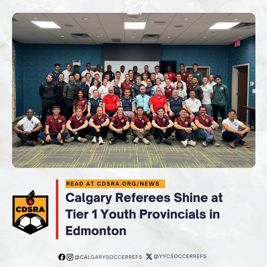 The Calgary District Soccer Referees Association (CDSRA) is proud to congratulate and recognize its referees who earned prestigious appointments at the Tier 1 Youth Provincials, held August 21–24 in Edmonton.

To learn more, visit cdsra.org/news/2025/8/25…

#yycsoccer #referees
