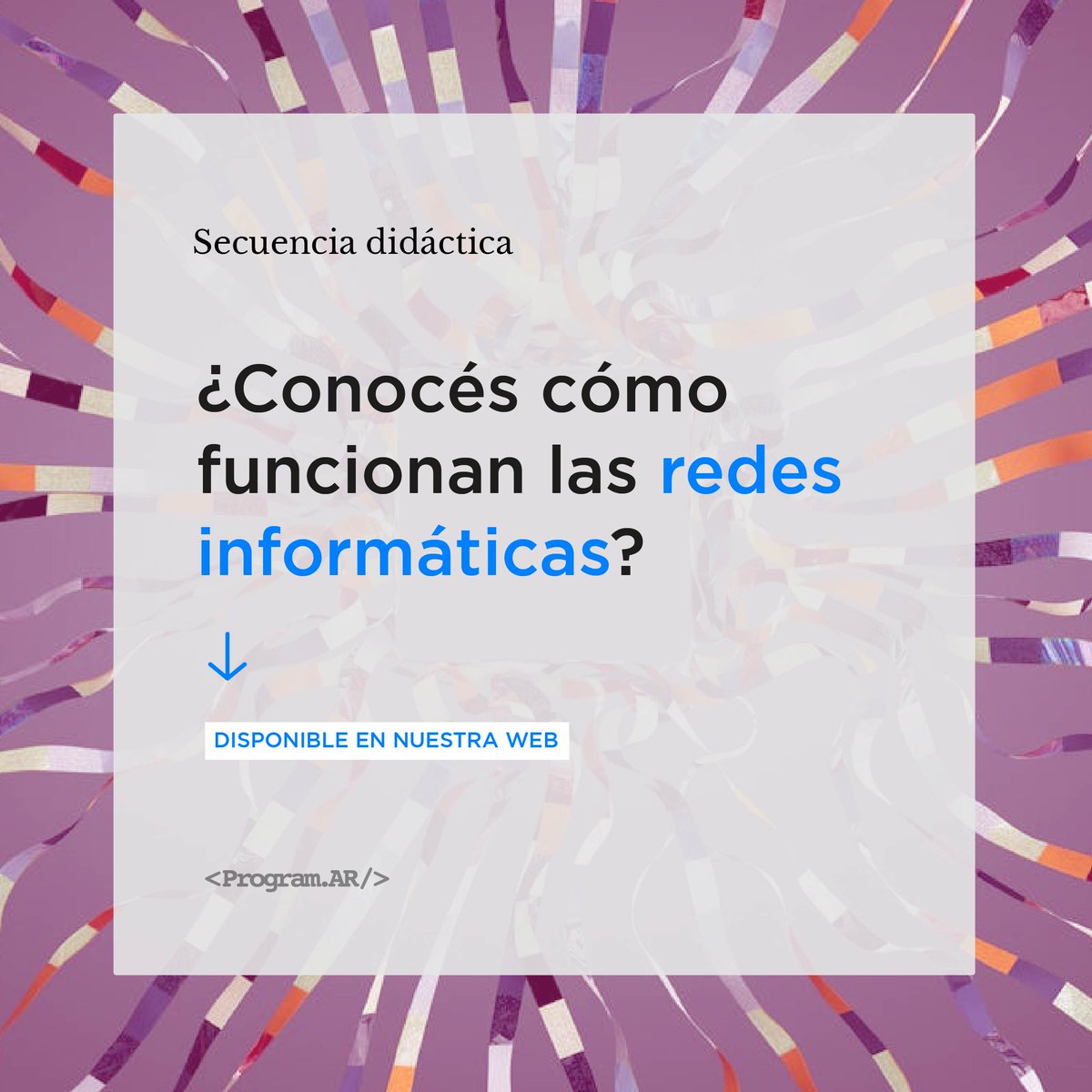 Programar2020's tweet image. 🌐 Te compartimos una secuencia didáctica que aborda las redes informáticas, desde el enrutamiento hasta la fragmentación de la información para ser transmitida.
Descargala desde nuestra web 👇
repositorio.curriculum.program.ar/repositorio-di…