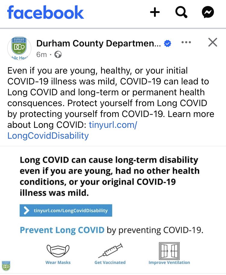 Saffiya_Khan1's tweet image. “Even if you are young, healthy, or your COVID-19 illness was mild, COVID-19 can lead to long COVID and long-term or permanent health consequences”

This was posted today by Durham County Dept of Public Health in North Carolina.
