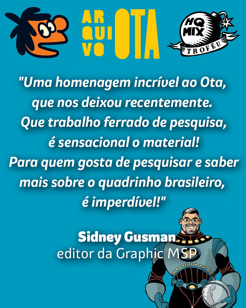 O <a href="/sidneygusman/">Sidney Gusman</a> gravou um depoimento tão espontâneo na CCXP instagram.com/reel/DDvFsw3P1… que a gente teve que fazer um recorte agora que o ARQUIVO OTA está indicado ao <a href="/trofeuhqmix/">Troféu HQMIX</a> de LIVRO TEÓRICO!