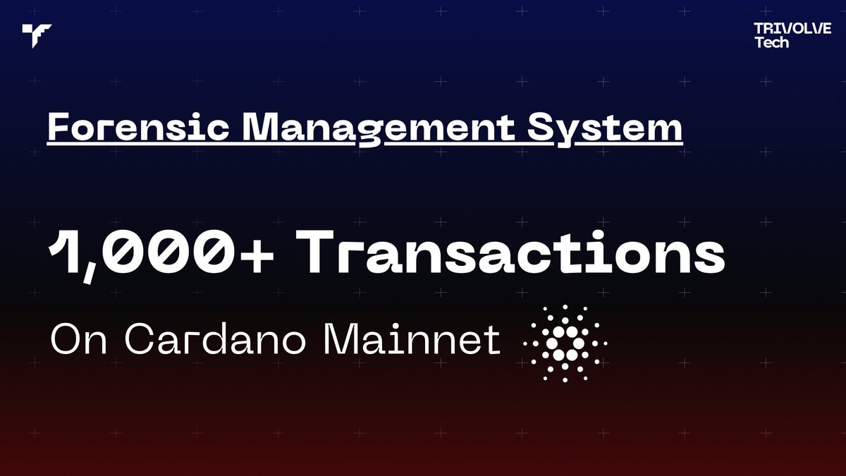 🚨 Update 

The Forensic Management system we built has just processed 1,000+ transactions in 3 days on the Cardano Mainnet.

This is only the beginning of something massive. A huge thank you to the Cardano community for trusting us with your vote!

PS: We will not let you down!