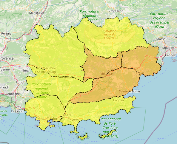 #FeuxDeForêt  | Jeudi 18 septembre dans le #Var : 
🟠 Risque incendie 🔥 SÉVÈRE pour 3⃣ massifs forestiers : les Maures et le Centre-Var et l'Estérel
➡Accès déconseillé,  
➡Travaux réglementés de 5h à 13h, interdits après 13h ⛔️
🟡 Risque incendie 🔥 MODÉRÉ pour 6⃣ massifs