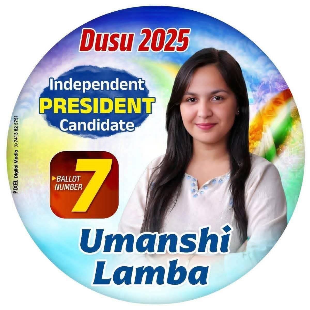 दिल्ली की पुकार, छात्रशक्ति की मांग ! 
सभी साथी बहन को अधिक से अधिक मतदान कर विजय बनाए।
#DUSU_मांगे_उमांशी_लाम्बा 
<a href="/Umanshilamba001/">Umanshi Lamba</a>