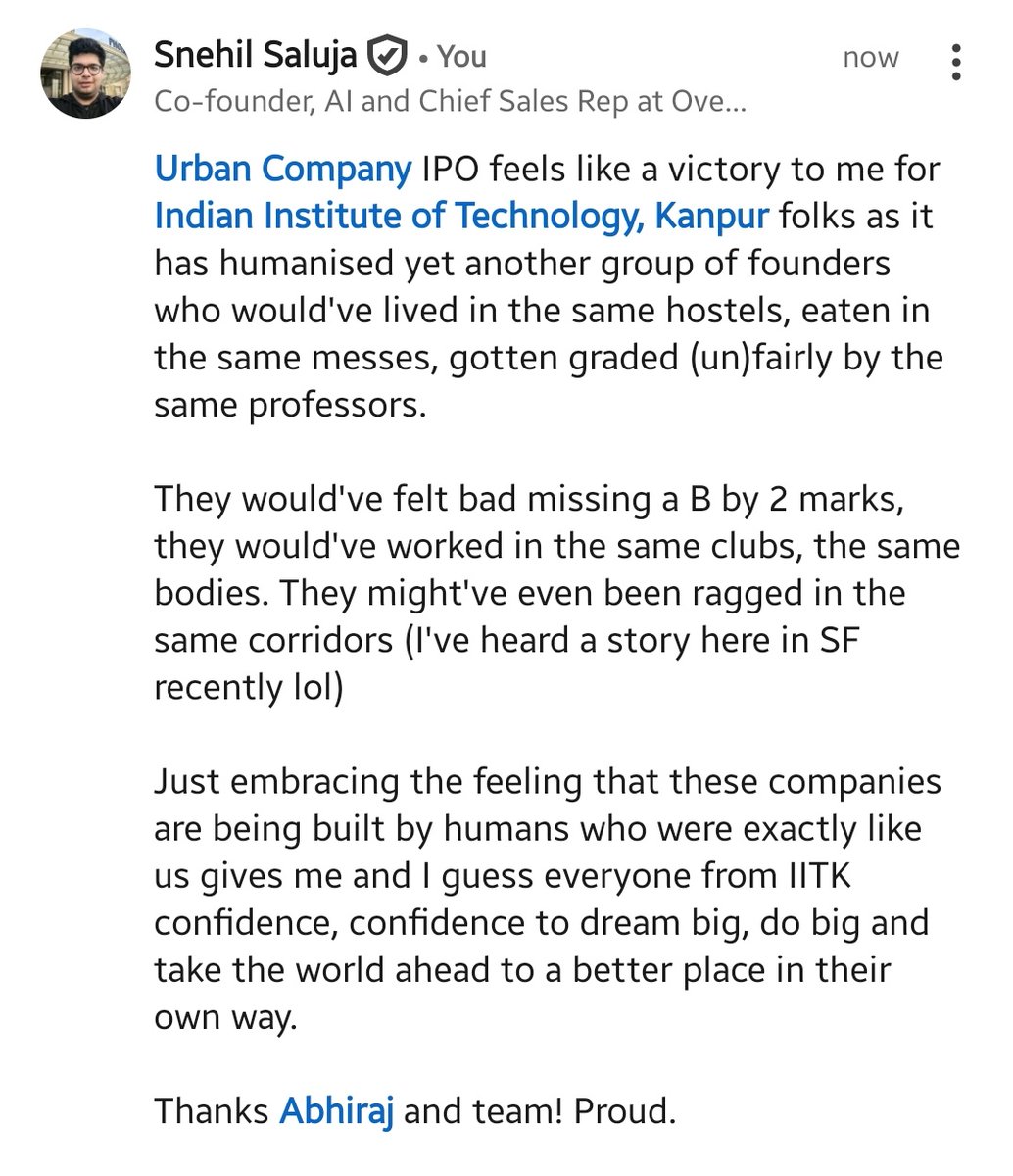 Wrote this with so many feelings that I felt I wouldn't be able to do justice and re-feel the same for an X post

Congratulations <a href="/abhirajbhal/">Abhiraj Singh Bhal</a> and team. Congratulations <a href="/IITKanpur/">IIT Kanpur</a> folks