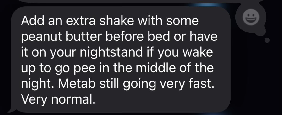 I woke up last night at 12:30a because of how hungry I was. Literally with stomach pain. I had a shake. 

Texted my coach next morning and this is his answer: