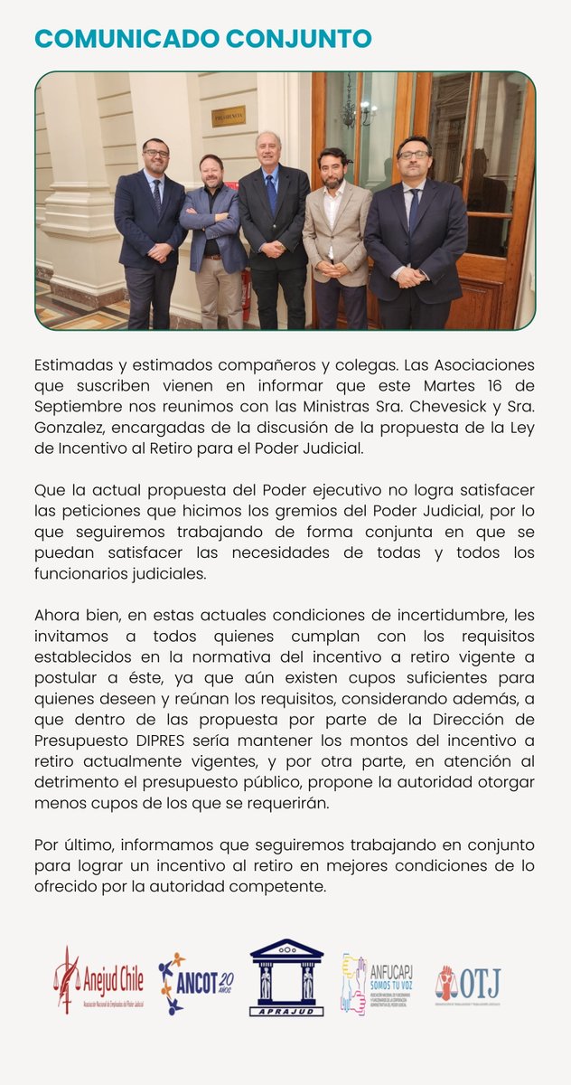 Comunicado Conjunto de Gremios y Asociaciones del Poder Judicial #Comunicado #PoderJudicial #Gremios #Asociaciones #IncentivoalRetiro