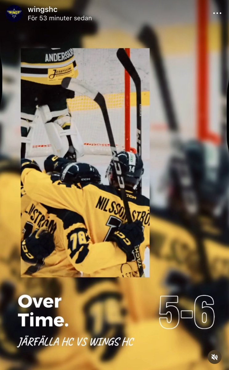 Vinst i overtime mot Järfälla HC med 5-6! 

🚨2-1 #20 Viktor Mattsson
🚨2-2 #15 Olle Dahlman 
🚨2-3 #78 Sebastian Lindström 
🚨3-4 #19 Oscar Sarhus
🚨5-5 #15 Olle Dahlman 
🚨5-6 #19 Oscar Sarhus 
#wingshc #hockeyettan