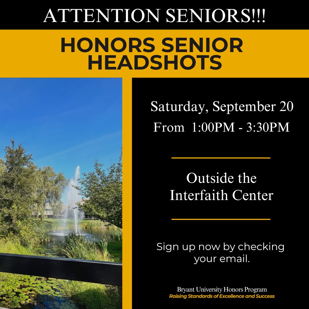 !!!SENIORS PLEASE SIGN UP THROUGH YOUR EMAIL FOR HEADSHOTS!!!

These headshots will be taken this upcoming Saturday, September 20th from 1:00PM-3:30PM outside the Interfaith Center!