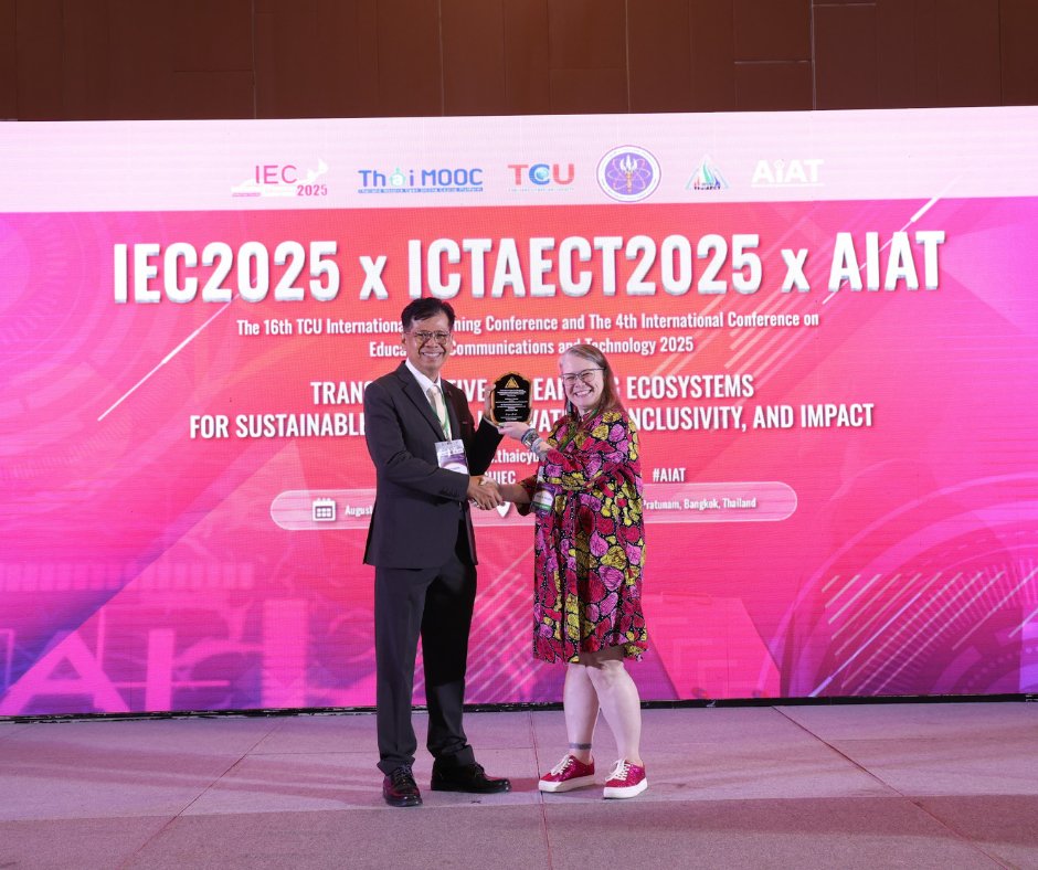 AECT's tweet image. 🌏✨ AECT President Dr. Tonia Dousay recently delivered the keynote at the 16th TCU International Conference in Bangkok, Thailand!

We’re proud to see AECT leadership sparking global conversations on innovation in education! 🌐📚

#AECT #DigitalLearning #GlobalEdTech #ThaiAECT