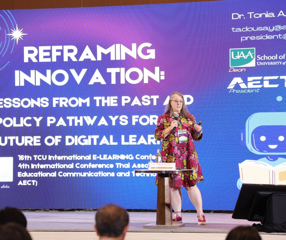 AECT's tweet image. 🌏✨ AECT President Dr. Tonia Dousay recently delivered the keynote at the 16th TCU International Conference in Bangkok, Thailand!

We’re proud to see AECT leadership sparking global conversations on innovation in education! 🌐📚

#AECT #DigitalLearning #GlobalEdTech #ThaiAECT