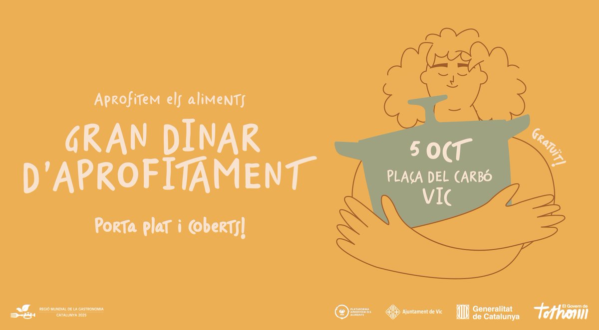 🖐️Atenció gent bonica de #Vic!! Crida a l'acció pel proper #Apatdaprofitament Busquem voluntariat per fer-ho possible‼️Gaudiràs d'un bon àpat i altres activitats! 👉 inscripcions a:  forms.gle/aA9Bq1eedeXMGw…