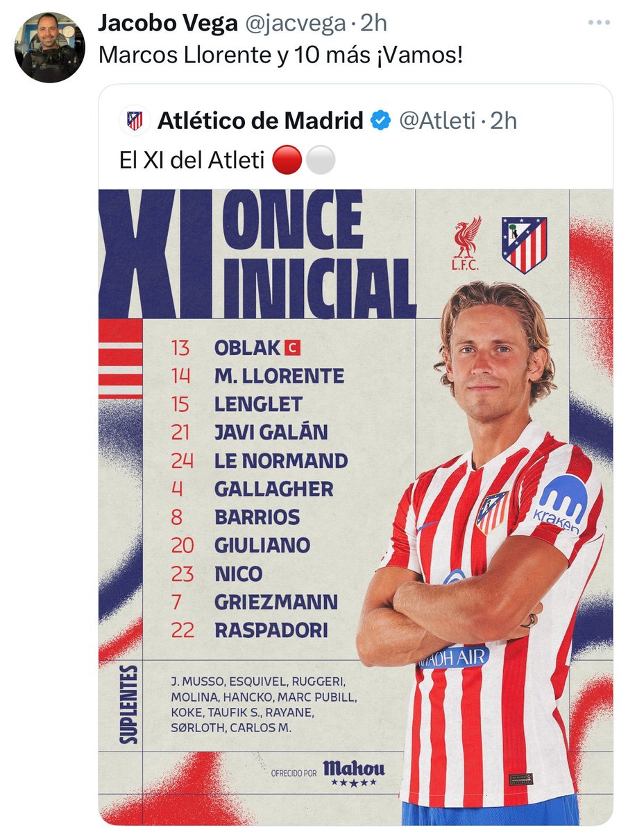 Jacobo Vega (@jacvega) on Twitter photo MARCOS LLORENTE Y 10 más ❤️🤍 MARCOS LLORENTE Y 10 más ❤️🤍