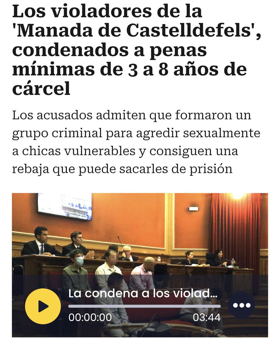 Violaban a jóvenes vulnerables. Mientras abusaban de ellas bucal, anal y vaginalmente. Se reían, animaban y grababan los abusos para revivirlos entre bravuconadas en su grupo de WhatsApp.

Pedían de 53 a 28 años de cárcel para todos los implicados ¿Sabéis cuánto les ha caído? +