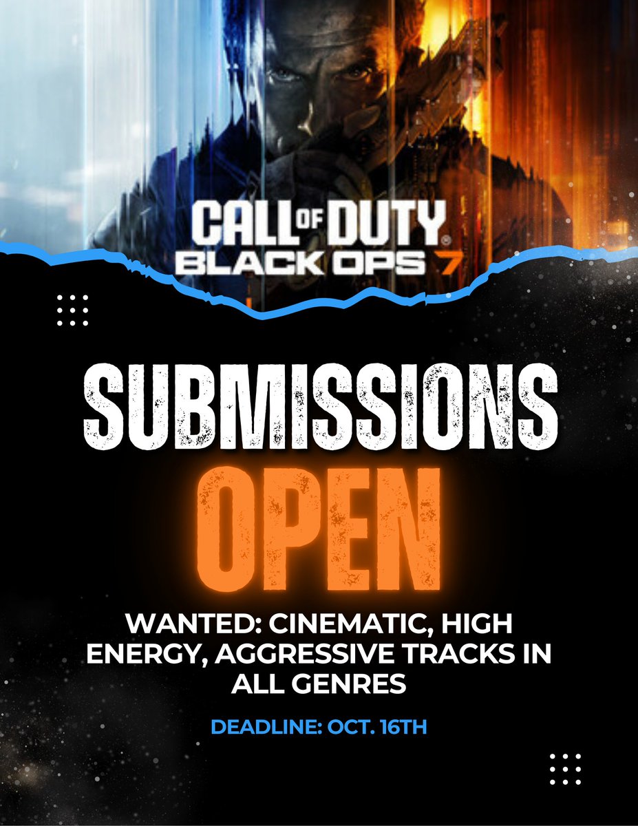💧DropDay Sync Members Exclusive

We are inviting last minute  music submissions for consideration in the next installment of Activision’s "Call of Duty" franchise, one of the most successful and globally recognized entertainment properties in history.