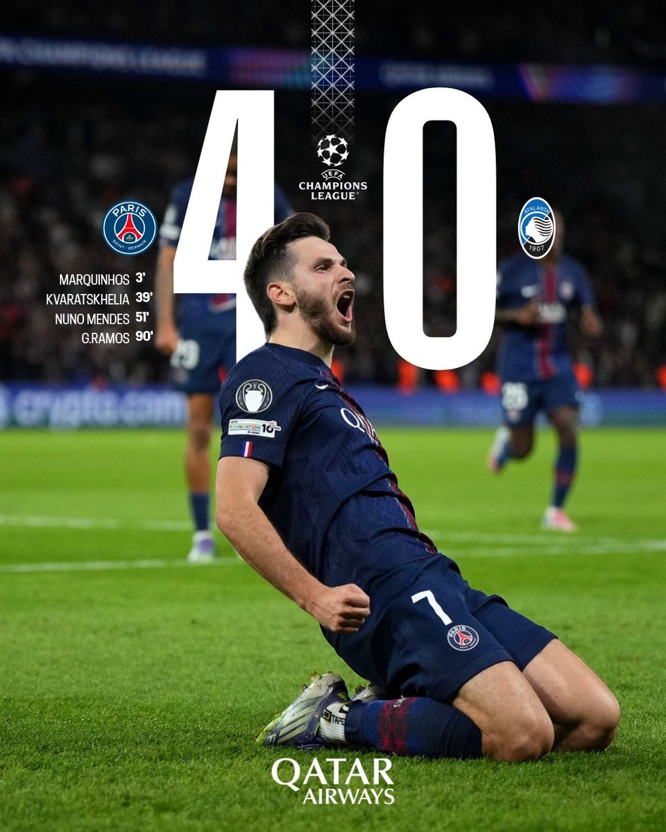 Paris Saint-Germain (@psg_english) on Twitter photo Well-deserved! The <a href="/ChampionsLeague/">UEFA Champions League</a> 25-26 starts perfectly! πβ€οΈπ
#PSGATA 4οΈβ£-0οΈβ£ I #UCL Well-deserved! The <a href="/ChampionsLeague/">UEFA Champions League</a> 25-26 starts perfectly! πβ€οΈπ
#PSGATA 4οΈβ£-0οΈβ£ I #UCL