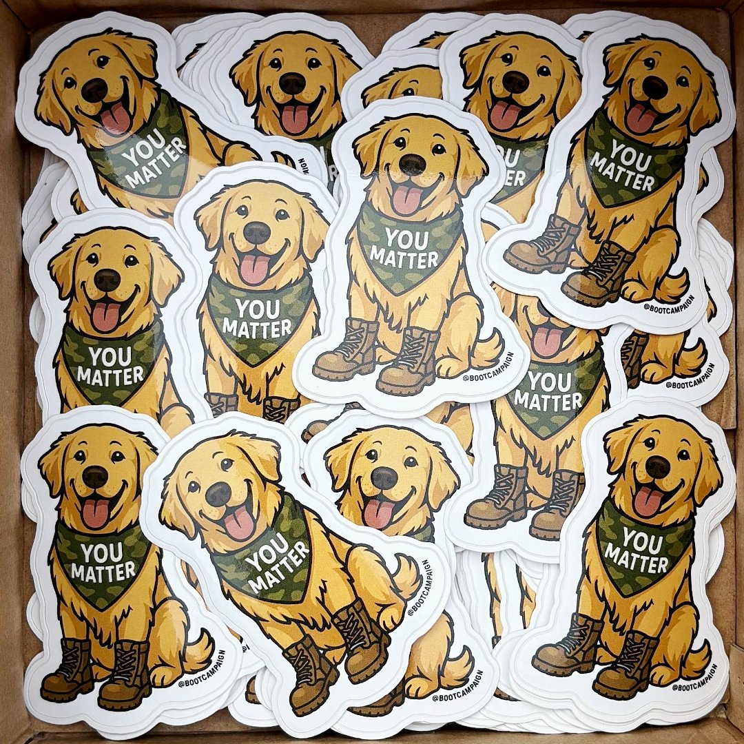 BootCampaign's tweet image. NEW STICKER ALERT! During the month of September we are adding in an extra YOU MATTER sticker to our every day Sticker Bundle featuring a furry and lovable golden retriever with a message of positivity.
 
To get your bundle: shop.bootcampaign.org/products/stick…