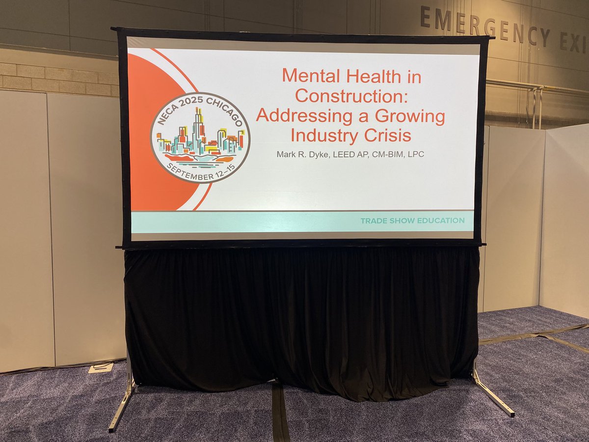 FSUCMPROF's tweet image. Last week, I had the honor of speaking at the NECA convention in Chicago. It was a great event filled with new connections and important conversations. I’m grateful for the opportunity to highlight the importance of adressing mental health safety in the construction industry.