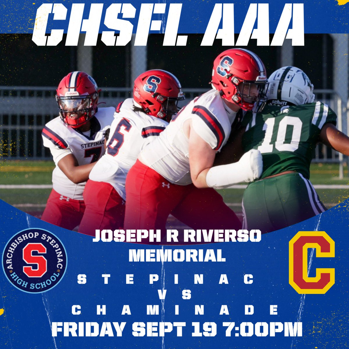 FRIDAY NIGHT LIGHTS-
🇺🇸24th Annual Joseph R Riverso Memorial Game.
 🕡Friday Sept 19th 7:00 PM
🇺🇸Honoring our First Responders 
🚨Chaminade at Stepinac 
📺game will be streamed live on NBC Sports Engine play 
<a href="/KDJmedia1/">Kevin Devaney Jr.</a> <a href="/hoopsmbd/">Mike Dougherty</a> <a href="/PrepRedzoneNY/">Prep Redzone New York</a> 
sportsengineplay.com/Local-Live/Arc…