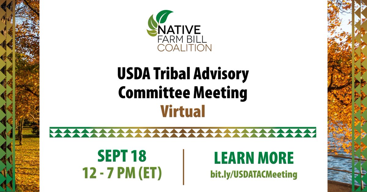 Draft NFBC TAC meeting caption: Reminder! Tomorrow, the USDA Tribal Advisory Committee (TAC) is hosting a virtual meeting. 

September 18 | 12 PM - 7 PM (ET)
Public Comment Period: 3 - 4 PM (ET)

Registration &amp; additional information available at bit.ly/USDATACMeeting