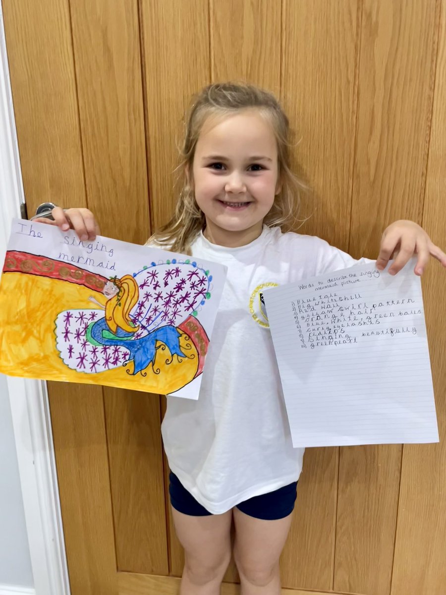 darylbrunsden's tweet photo. @CCCRPrimary Holly has used adjectives to describe her incredible drawing of the singing mermaid! Task 1 complete #homework https://t.co/AJN3dHTwqX